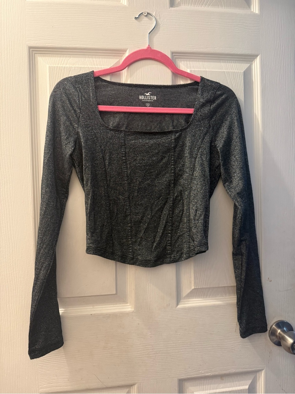 Hollister Black Metallic Long-Sleeve Square Neck Top